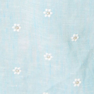 Kylanne Linen Dress, Hydra Blue You Drive Me Daisy Embroidered Linen, swatch