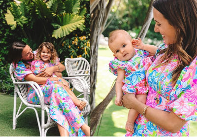 Tosha Willams and her family smiling wearing Lilly prints