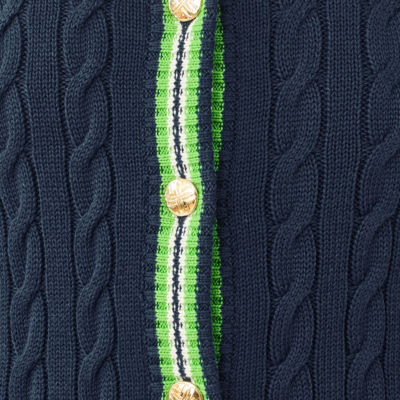 Brockton Crew Neck Cardigan, Low Tide Navy X Chateau Green Tipping, swatch