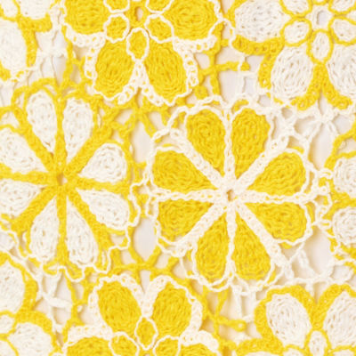 Cortney Crochet Shift Dress, Mimosa Yellow Full Bloom Knit Crochet Panel, swatch