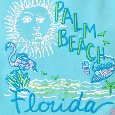 Eleni Pullover, Multi Florida Travel Poster Embroidery, swatch