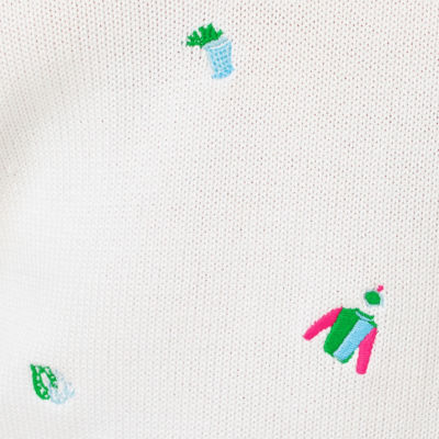 Suzette Embroidered Sweater, Resort White Derby Ditsy Embroidery, swatch