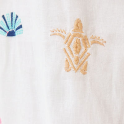 Mialeigh Linen Dress, Resort White Sea Treasure Embroidery, swatch