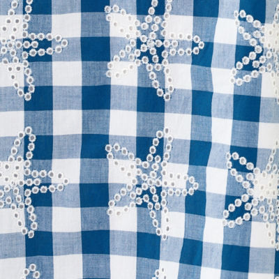 Kavalla Popover Dress, Starlight Navy Starfishing Embroidered Gingham, swatch
