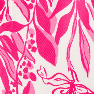 Loradonna Stretch Midi Dress, Sun Shell Pink Festive Fronds Engineered Woven Dress, swatch