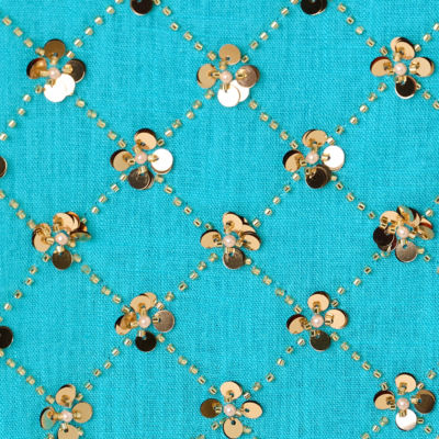 Tamala Beaded Shift Dress, Turquoise Tide Beaded Sequin Embellished Linen Blend, swatch